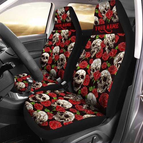 Red Roses and Skulls Custom Car Seat covers, Skull Floral Car Accessories personalized Car Seat Protector - IPHW1020