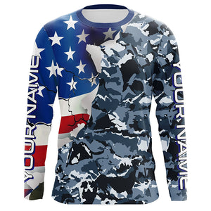 Custom American Flag Camo Uv Protection Long Sleeve Shirts, Patriotic Performance Fishing Shirts IPHW6102