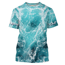 Load image into Gallery viewer, Custom Saltwater Long Sleeve performance Fishing Shirts, blue Sea wave camo Fishing jerseys IPHW1327