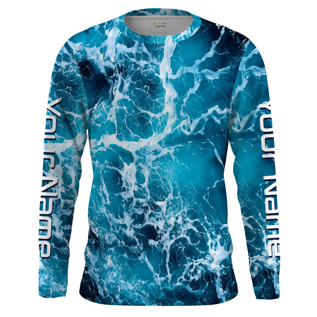 Custom Saltwater Long sleeve Fishing Shirts UV Protection, Sea wave camo Fishing Shirts - IPHW1329