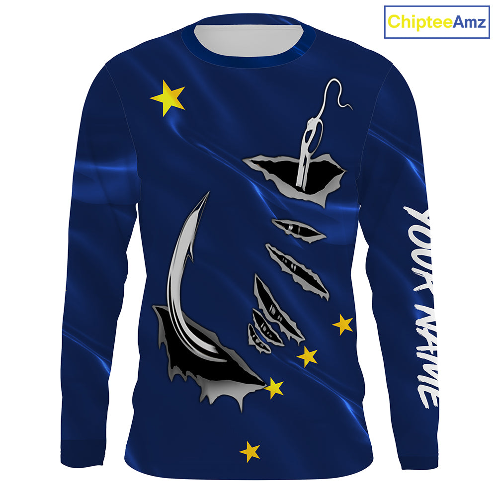 Alaska Flag Fishing 3D Fish Hook Personalized UV  long sleeves performance fishing shirts -  IPHW485