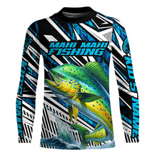 Load image into Gallery viewer, Custom Mahi Mahi Long Sleeve Tournament Fishing Shirts, Mahimahi Fishing Jerseys | Blue Camo IPHW6122