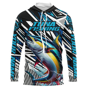 Custom Yellowfin Tuna Long Sleeve Tournament Fishing Shirts, Tuna Fishing Jerseys | Blue Camo IPHW6125