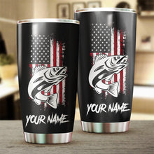 Load image into Gallery viewer, Walleye Fishing Tumbler American Flag Patriot 4th of July Custom name Stainless Steel Tumbler Cup Personalized Fishing gift - IPH1319