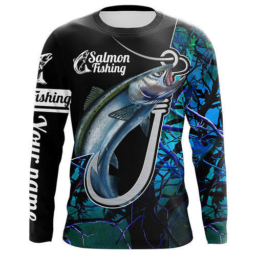 Chinook King Salmon Fishing Camo Fish Hook Custom Long Sleeve Fishing Shirts, Salmon Fishing Jerseys IPHW4709
