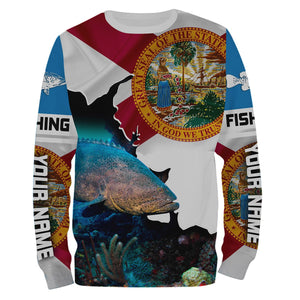 Goliath Grouper Fishing 3D Florida Flag Patriot Custom name All over print shirts - personalized fishing gifts - IPH1540