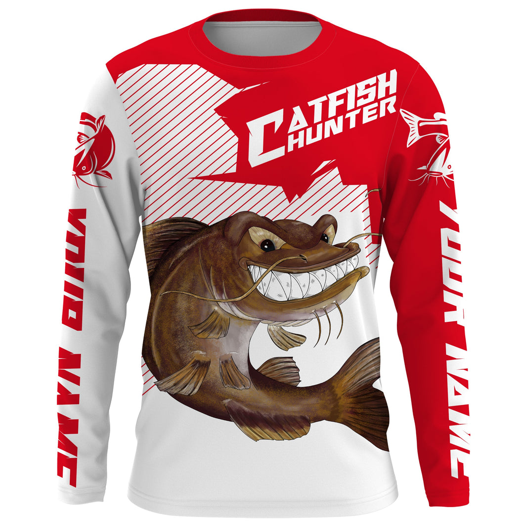 Angry Catfish Custom Long sleeve performance Fishing Shirts, Catfish hunter Fishing jerseys | red IPHW3377