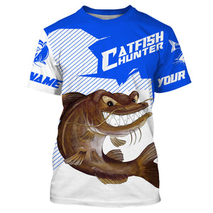 Angry Catfish Custom Long sleeve performance Fishing Shirts, Catfish hunter Fishing jerseys | blue IPHW3379