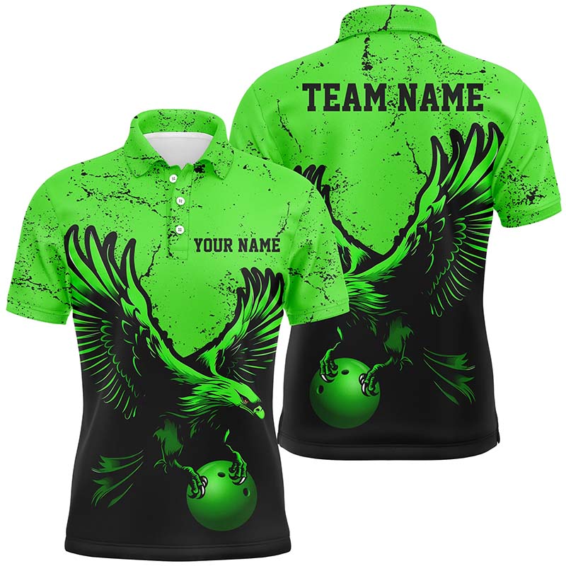 Custom Green Eagle Men Bowling Polo Shirts Grunge Vintage Bowling Team Jerseys Bowlers Outfits IPHW5341