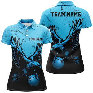 Custom Blue Eagle Women Bowling Polo Shirts Grunge Vintage Bowling Team Jerseys Outfits IPHW5342