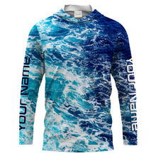 Load image into Gallery viewer, Custom Saltwater Long sleeve Fishing Shirts UV Protection, Sea wave camo Fishing Shirts - IPHW878