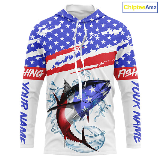 Personalized Tuna American Flag Uv Protection Fishing Shirts, Tuna Saltwater Fishing Shirt IPHW3755