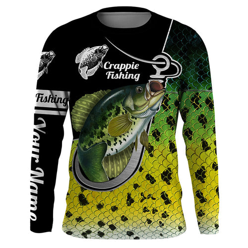 Crappie Scales Fish Hook Custom Long Sleeve Fishing Shirts, Crappie Tournament Fishing Shirt IPHW3779