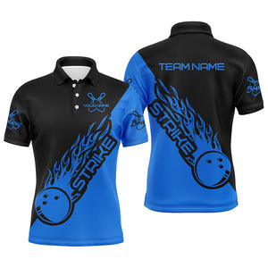Custom Bowling Shirts For Men And Women, Bowling Team Shirts Bowling Strike | Black And Blue IPHW3945
