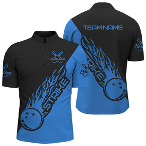 Custom Bowling Shirts For Men And Women, Bowling Team Shirts Bowling Strike | Black And Blue IPHW3945