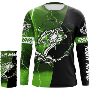 Largemouth Bass Fishing tattoo green camo black Custom name sun protective clothing fishing shirts NQS3302