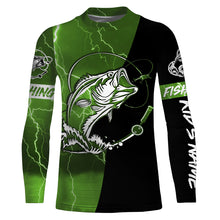 Load image into Gallery viewer, Largemouth Bass Fishing tattoo green camo black Custom name sun protective clothing fishing shirts NQS3302