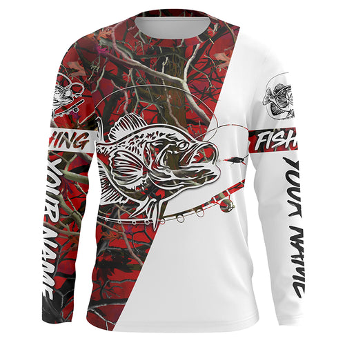 Crappie Fishing red camo Custom Long Sleeve Fishing Shirts, Crappie Fishing tournament shirts - IPHW1261