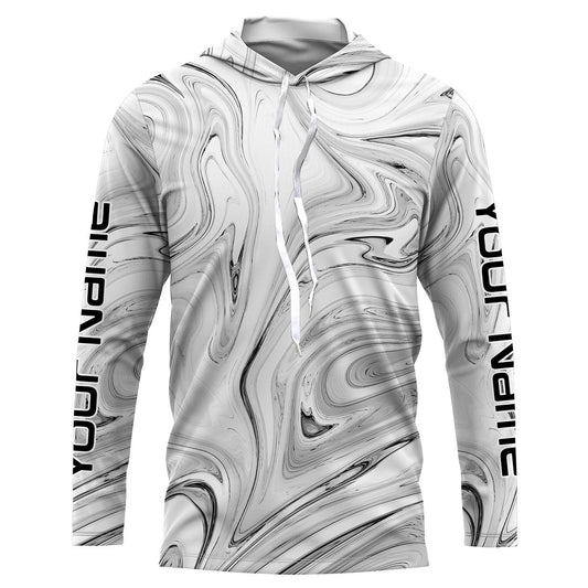 Black and white wave camo Custom Long sleeve performance Fishing Shirts for men, women and kids - IPHW1723