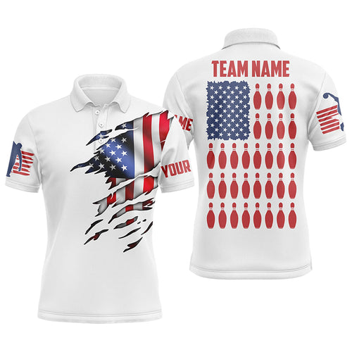 Polo shirt Custom Mens Bowling Shirts, Customizable American Flag Bowling Pin Polo Shirt For Team IPHW3809