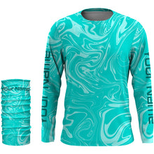 Load image into Gallery viewer, Teal blue wave camo Custom Long sleeve performance Fishing Shirts, Saltwater Fishing Shirts - IPHW1734