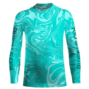 Teal blue wave camo Custom Long sleeve performance Fishing Shirts, Saltwater Fishing Shirts - IPHW1734