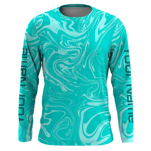 Teal blue wave camo Custom Long sleeve performance Fishing Shirts, Saltwater Fishing Shirts - IPHW1734