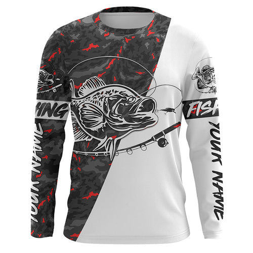Custom Crappie Long Sleeve Tournament Fishing Shirts, Crappie Fishing Jerseys | Black And Red Camo IPHW4649