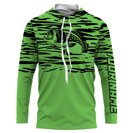 Largemouth bass fishing green color Custom Name All Over Printed UV Protection performance Fishing Shirts For Adult and Kid NQS2876
