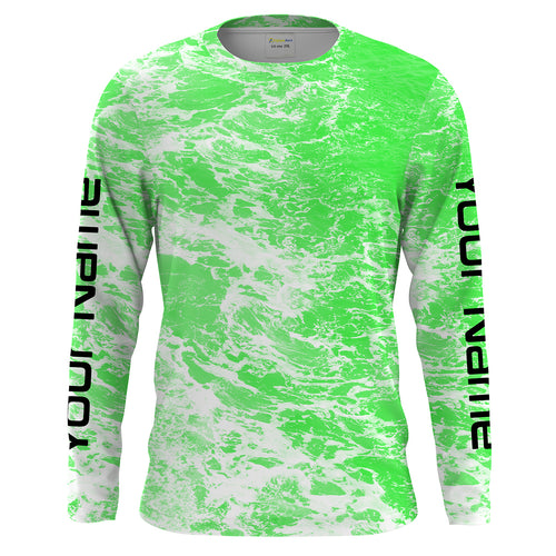 Custom Saltwater Long sleeve Fishing Shirts UV Protection, Sea wave camo Fishing Shirts | green - IPHW1502