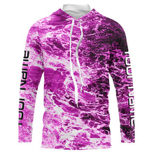 Load image into Gallery viewer, Custom Saltwater Long Sleeve Fishing Shirts Uv Protection, Sea Wave Camo Fishing Shirts | Pink IPHW5027