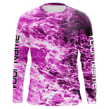 Load image into Gallery viewer, Custom Saltwater Long Sleeve Fishing Shirts Uv Protection, Sea Wave Camo Fishing Shirts | Pink IPHW5027