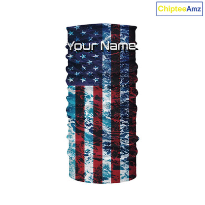 Custom Saltwater Long Sleeve Uv Fishing Shirts, American Flag Sea Wave Camo Fishing Shirts IPHW5028