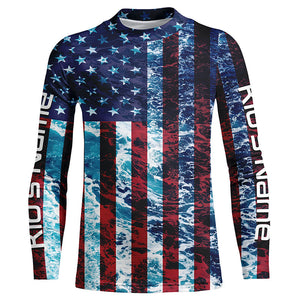 Custom Saltwater Long Sleeve Uv Fishing Shirts, American Flag Sea Wave Camo Fishing Shirts IPHW5028