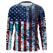 Load image into Gallery viewer, Custom Saltwater Long Sleeve Uv Fishing Shirts, American Flag Sea Wave Camo Fishing Shirts IPHW5028