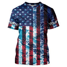 Load image into Gallery viewer, Custom Saltwater Long Sleeve Uv Fishing Shirts, American Flag Sea Wave Camo Fishing Shirts IPHW5028