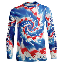 Load image into Gallery viewer, American Flag Tie Dye Custom Long Sleeve Performance Fishing Shirts, Patriotic Fishing Jerseys IPHW4726