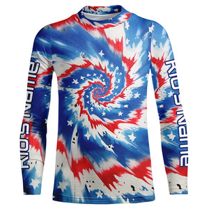 American Flag Tie Dye Custom Long Sleeve Performance Fishing Shirts, Patriotic Fishing Jerseys IPHW4726