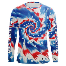 Load image into Gallery viewer, American Flag Tie Dye Custom Long Sleeve Performance Fishing Shirts, Patriotic Fishing Jerseys IPHW4726