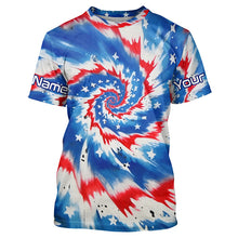 Load image into Gallery viewer, American Flag Tie Dye Custom Long Sleeve Performance Fishing Shirts, Patriotic Fishing Jerseys IPHW4726