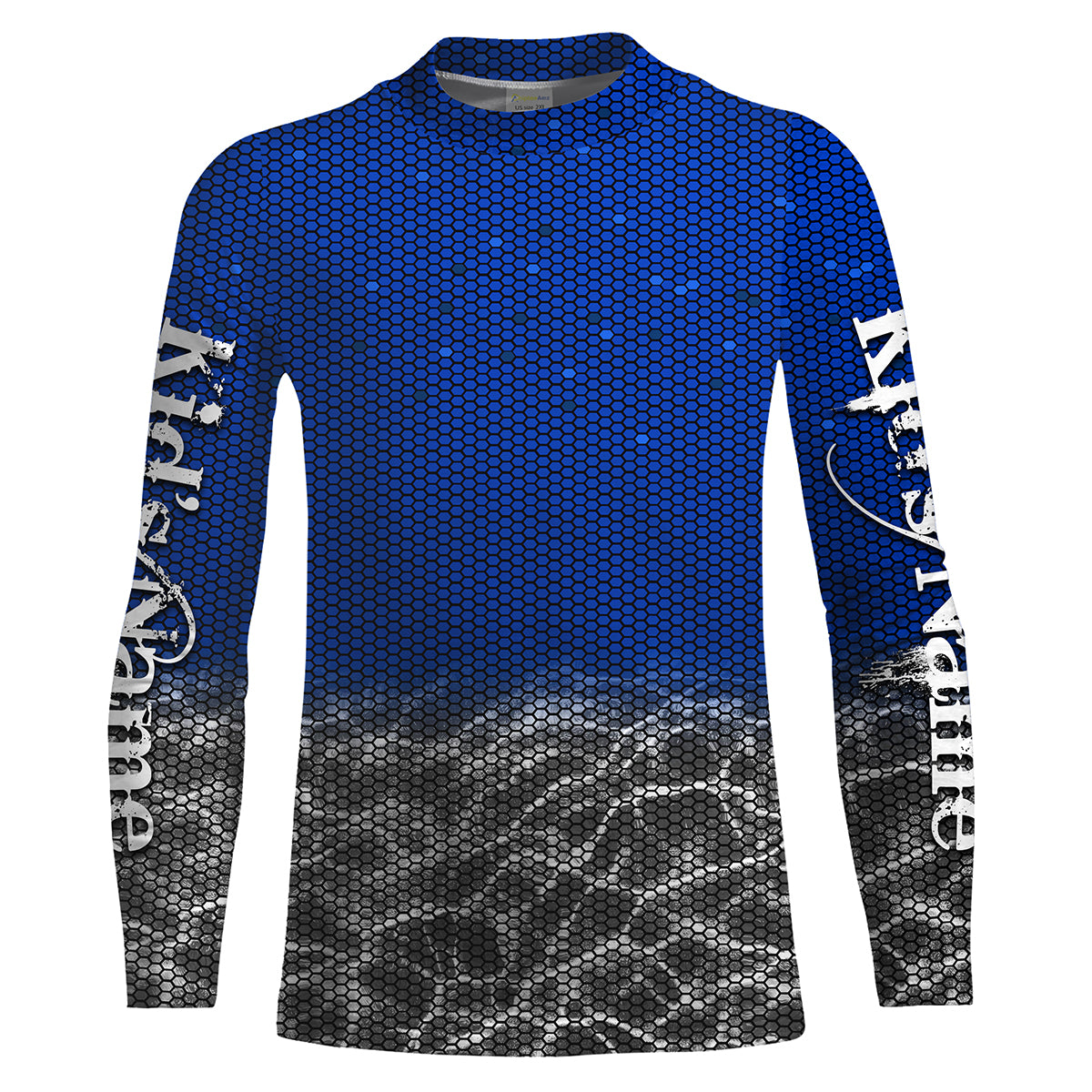 Custom Blue Fishing camo Long Sleeve performance Fishing Shirts, UV Protection Fishing apparel - IPHW1515