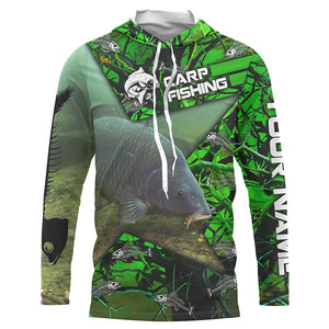 Carp Fishing Green Camo Custom Long Sleeve Fishing Shirts Uv Protection Personalized Fishing Gifts IPH1836