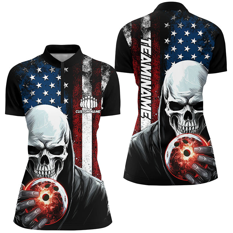 Personalized Skull Women'S Bowling Team Jersey Bowling Shirt American Bowling Polo Shirt IPHW5347