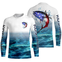 Load image into Gallery viewer, American Flag Tuna Long Sleeve Fishing Shirts, Custom Patriotic Tuna Tournament Fishing Shirts IPHW4401