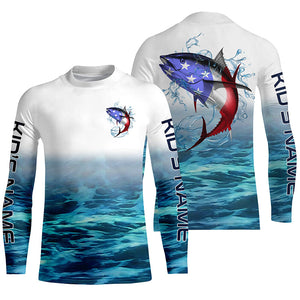 American Flag Tuna Long Sleeve Fishing Shirts, Custom Patriotic Tuna Tournament Fishing Shirts IPHW4401