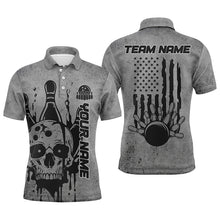 Load image into Gallery viewer, Custom American Flag Skull Bowling Shirts For Men, Patriotic Team Bowling Jerseys IPHW5845