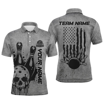 Custom American Flag Skull Bowling Shirts For Men, Patriotic Team Bowling Jerseys IPHW5846