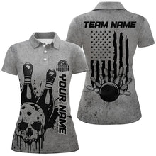 Load image into Gallery viewer, Custom American Flag Skull Bowling Shirts For Women, Patriotic Team Bowling Jerseys IPHW5846