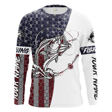 Load image into Gallery viewer, Bass Fishing American Flag Custom Long Sleeve performance Fishing shirts, persoanlized Patriotic Bass Fishing jerseys - IPHW1382