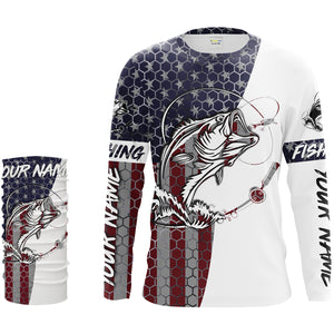 Bass Fishing American Flag Custom Long Sleeve performance Fishing shirts, persoanlized Patriotic Bass Fishing jerseys - IPHW1382